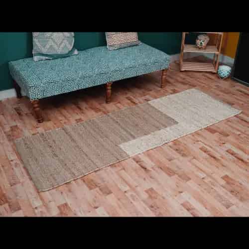 Hand Loomed Jute Hemp Rug with Off White and Beige Design - Image 4