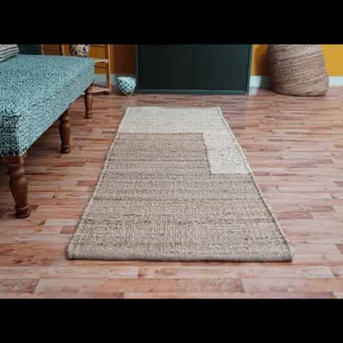 Hand Loomed Jute Hemp Rug with Off White and Beige Design - Image 5