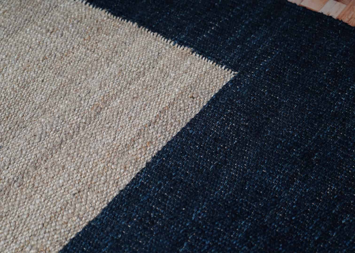 Indian Hand Loomed Natural Jute Hemp rug with Black Design - Image 5