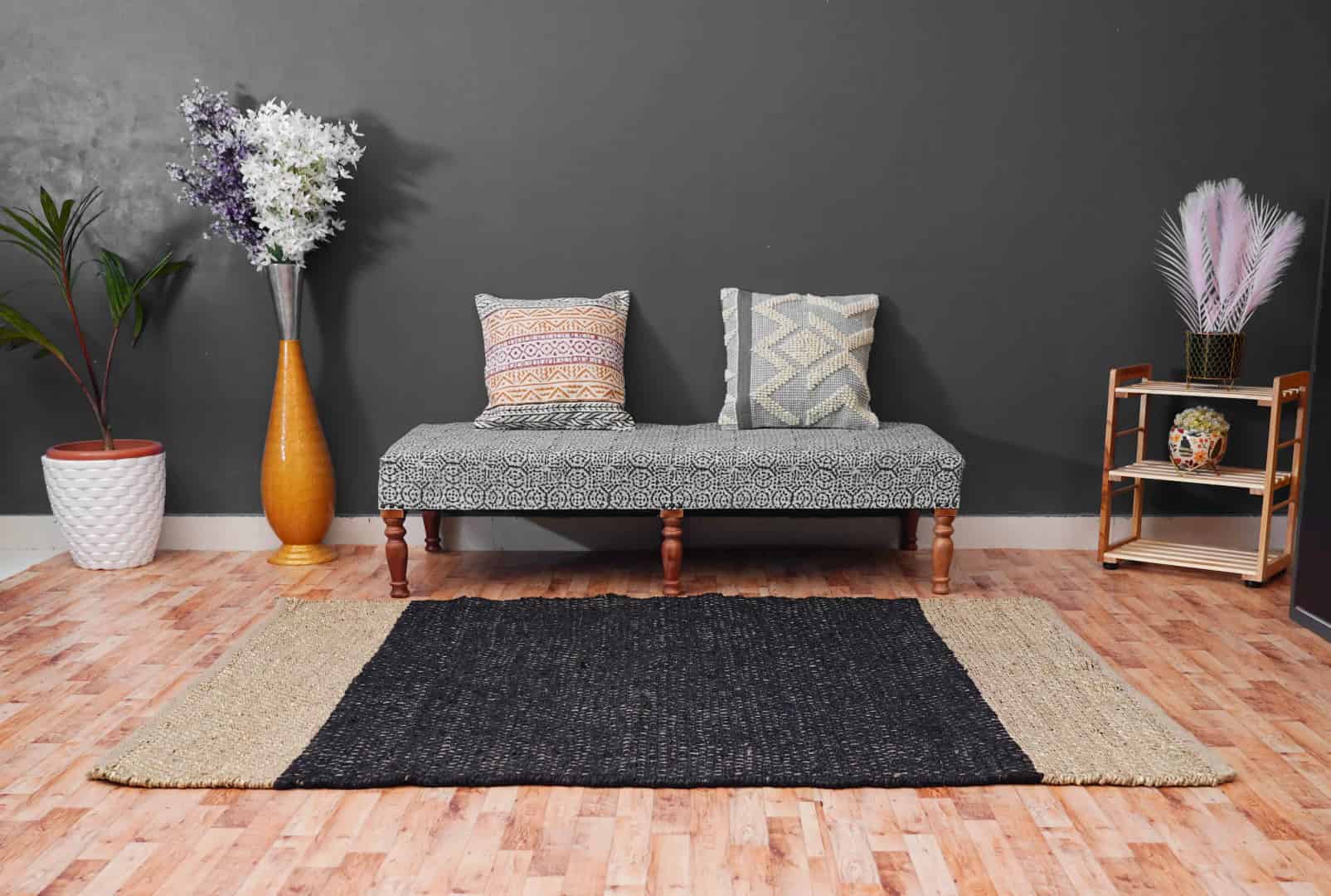 Custom Size Handwoven Black and Beige Jute Hemp Rug - Image 3