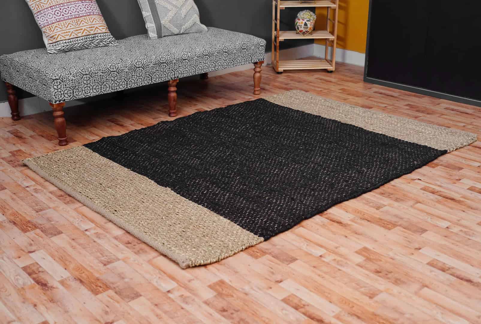 Custom Size Handwoven Black and Beige Jute Hemp Rug - Image 2