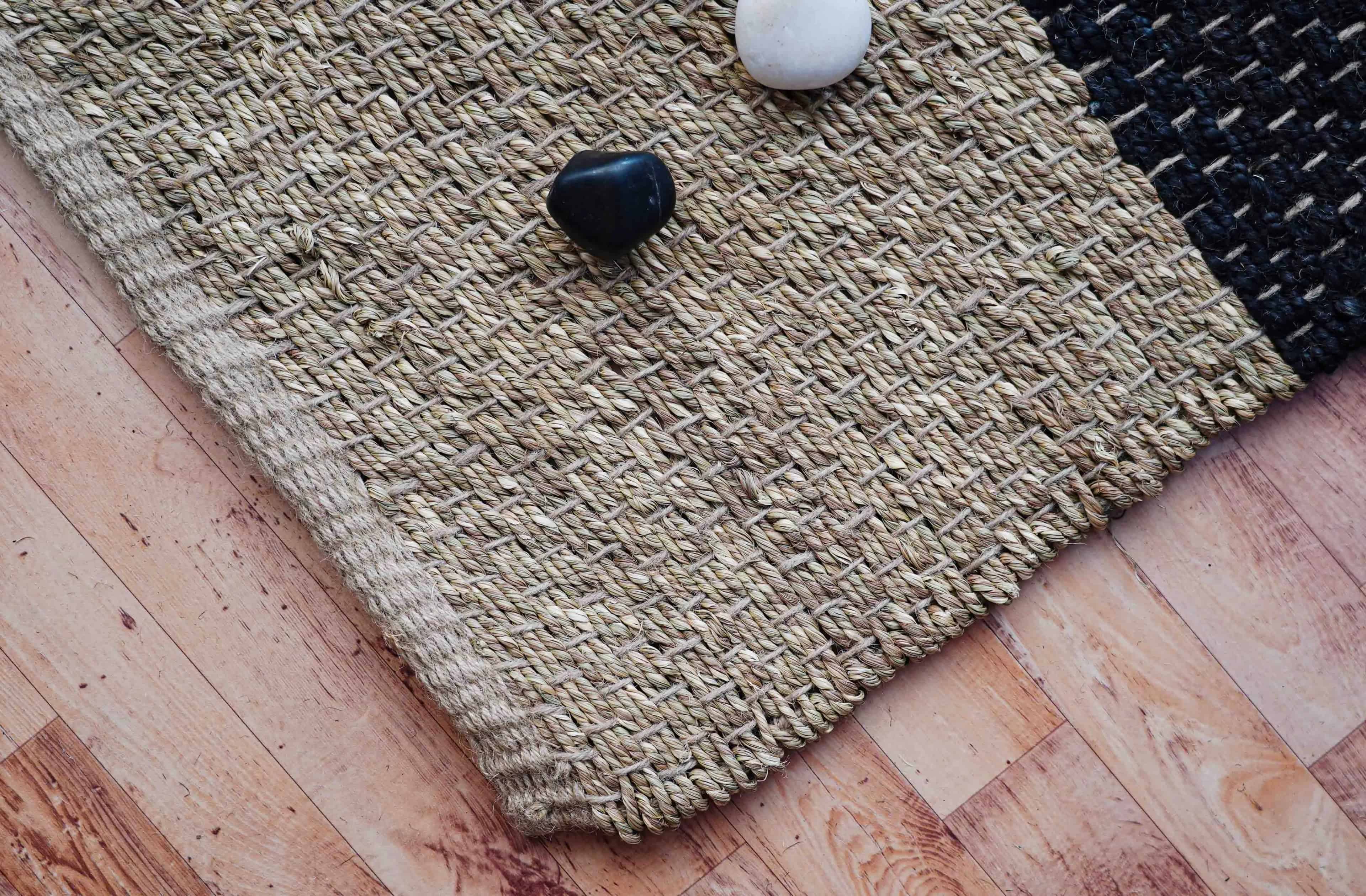 Custom Size Handwoven Black and Beige Jute Hemp Rug - Image 9