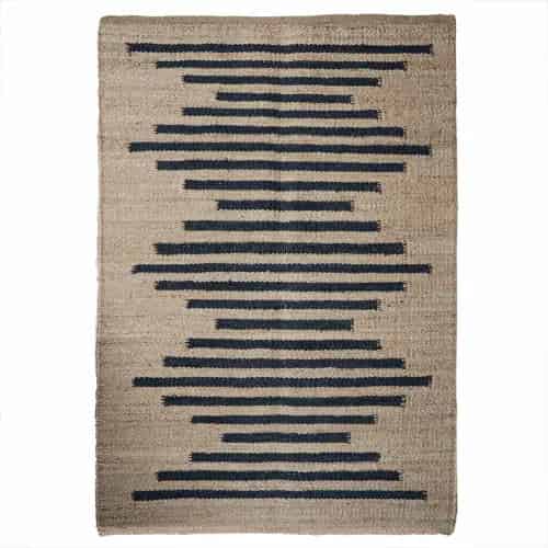 Stair Decor Hand Loomed Natural Jute Hemp Rug with Black Stripes - Image 1