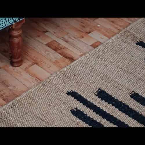 Stair Decor Hand Loomed Natural Jute Hemp Rug with Black Stripes - Image 2