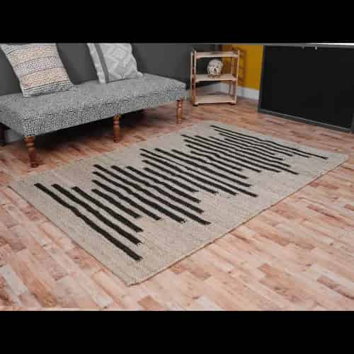 Stair Decor Hand Loomed Natural Jute Hemp Rug with Black Stripes - Image 9
