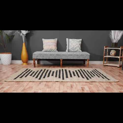 Stair Decor Hand Loomed Natural Jute Hemp Rug with Black Stripes - Image 7