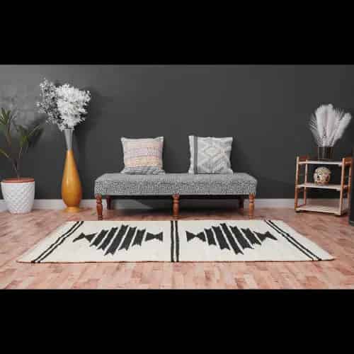 Off White and Black Hand Loomed Jute Hemp Rug - Image 7