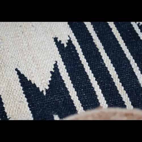 Off White and Black Hand Loomed Jute Hemp Rug - Image 3