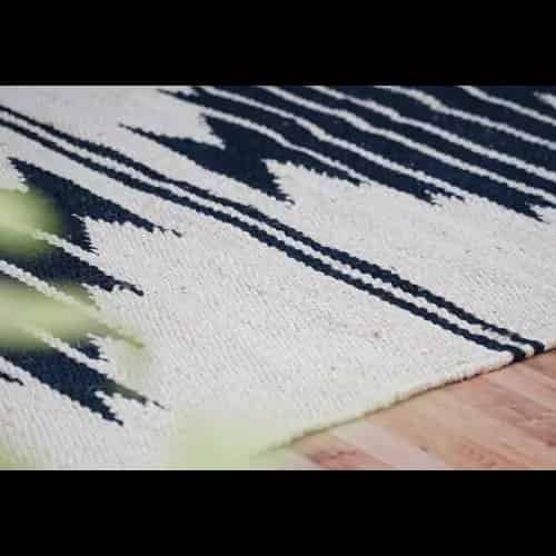 Off White and Black Hand Loomed Jute Hemp Rug - Image 5