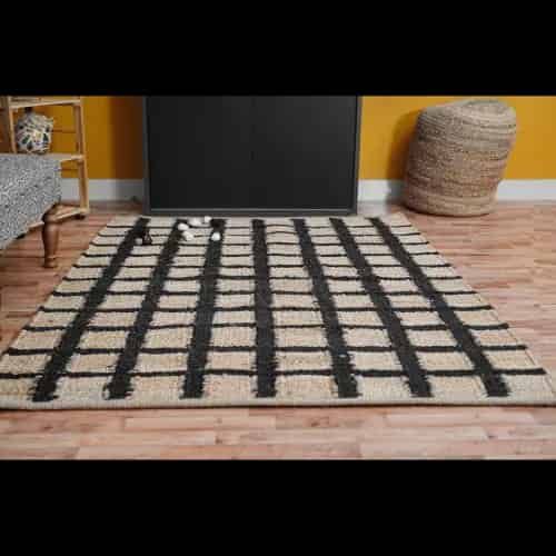 Beige and Black Box Design Jute Hemp Rug - Image 10