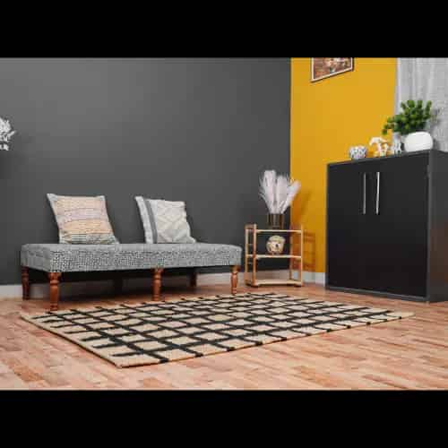 Beige and Black Box Design Jute Hemp Rug - Image 13