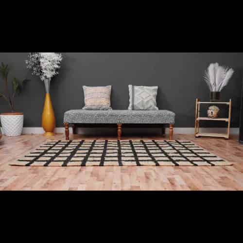 Beige and Black Box Design Jute Hemp Rug - Image 14