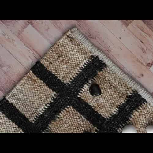 Beige and Black Box Design Jute Hemp Rug - Image 4