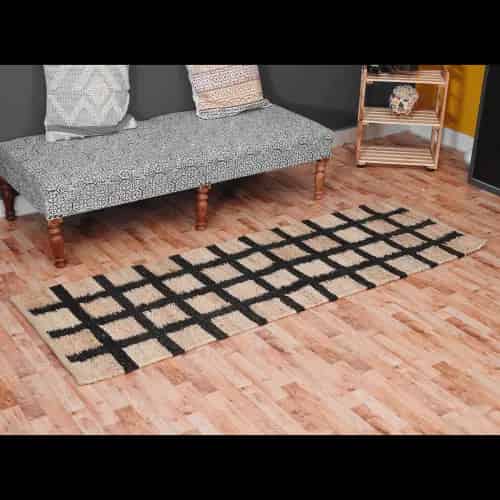 Beige and Black Box Design Jute Hemp Rug - Image 6