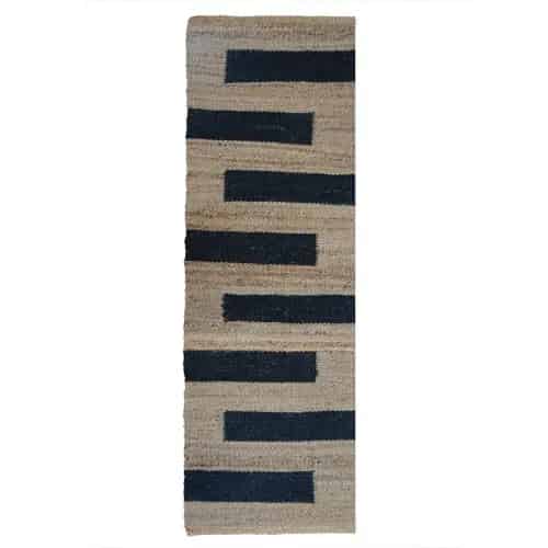 Indian Handwoven Natural Jute Hemp Rug with Black Stripes  - Image 2