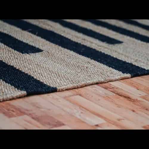 Indian Handwoven Natural Jute Hemp Rug with Black Stripes  - Image 9