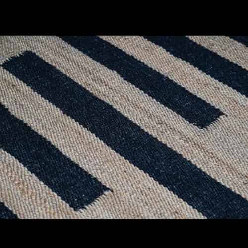 Indian Handwoven Natural Jute Hemp Rug with Black Stripes  - Image 10