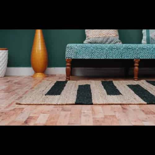 Indian Handwoven Natural Jute Hemp Rug with Black Stripes  - Image 11