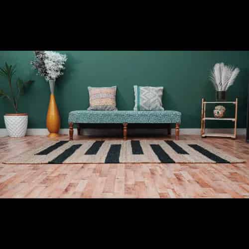 Indian Handwoven Natural Jute Hemp Rug with Black Stripes  - Image 12