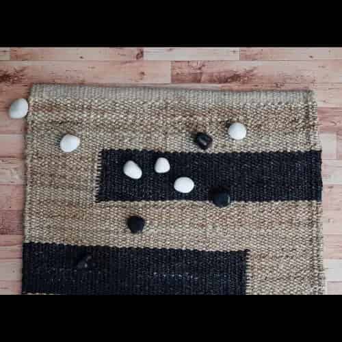 Indian Handwoven Natural Jute Hemp Rug with Black Stripes  - Image 3