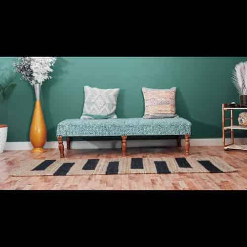 Indian Handwoven Natural Jute Hemp Rug with Black Stripes  - Image 6