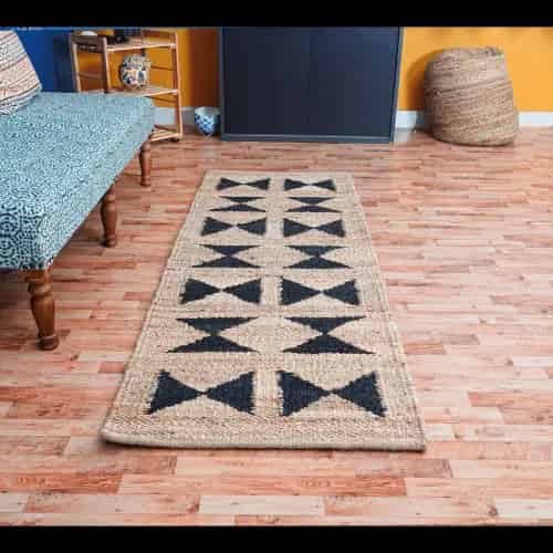 Stair Decor Handwoven Black and Beige Jute Hemp Rug - Image 2