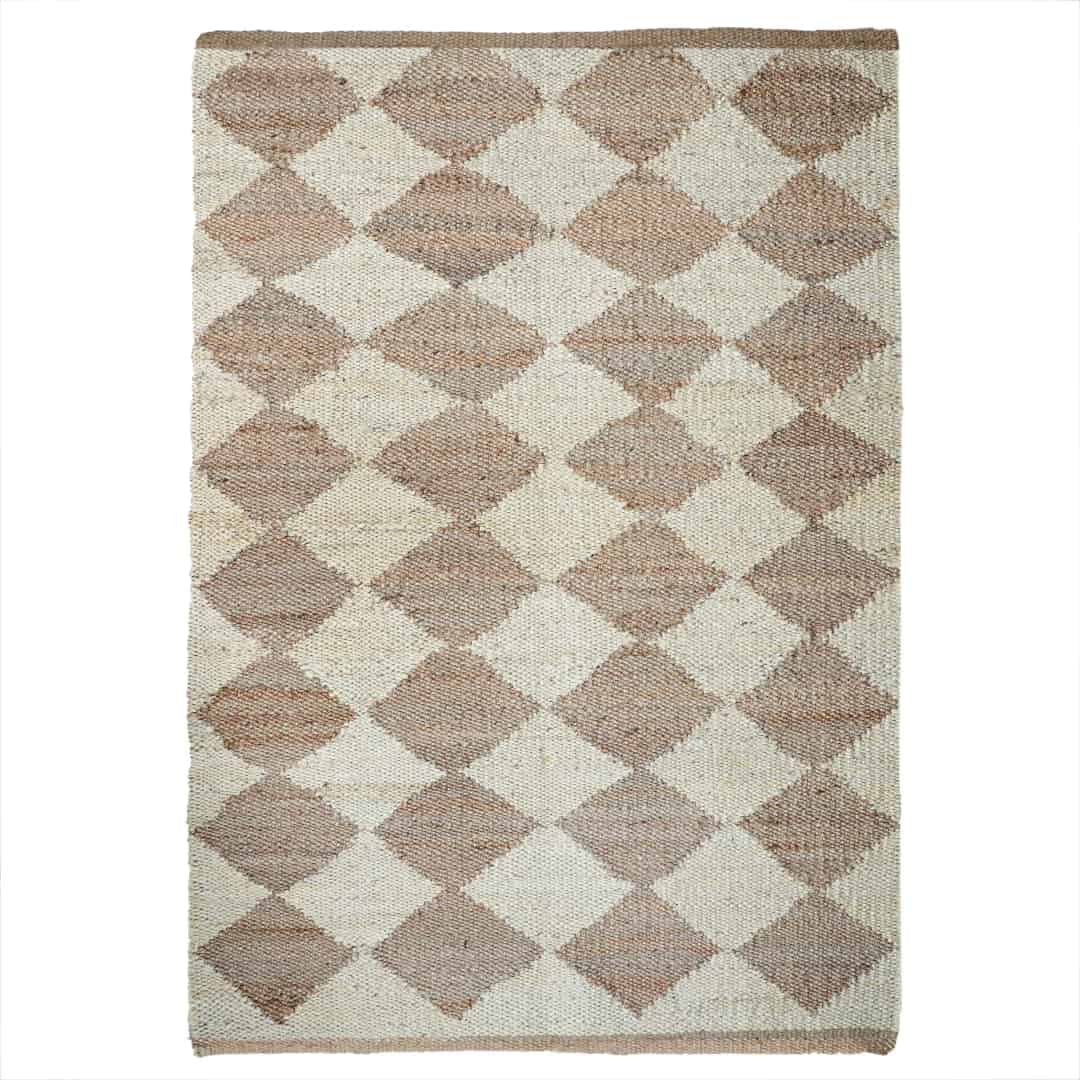 Off White and Beige Handwoven Jute Hemp Rug - Image 1