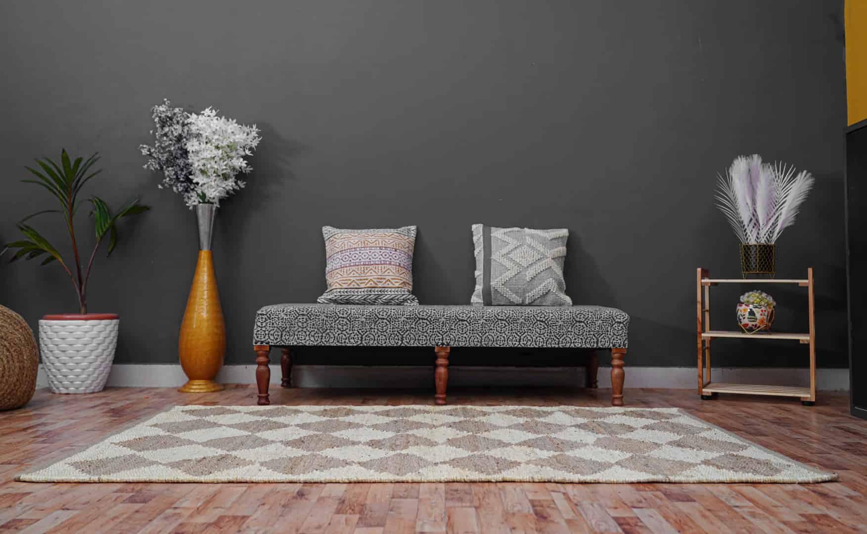 Off White and Beige Handwoven Jute Hemp Rug - Image 4