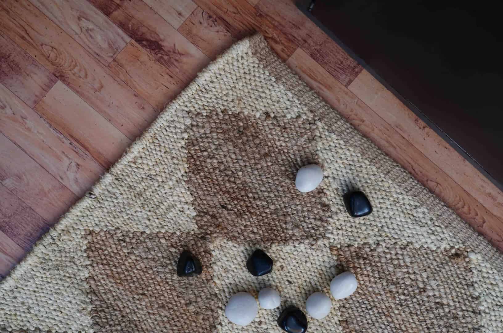 Off White and Beige Handwoven Jute Hemp Rug - Image 8