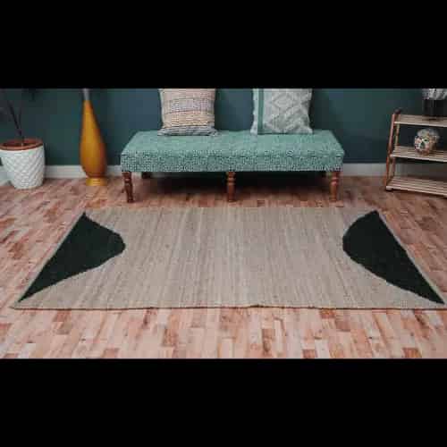 Indian Hand Loomed Natural Jute Hemp Rug with Black Design - Image 8