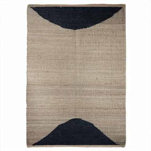 Indian Hand Loomed Natural Jute Hemp Rug with Black Design - Image 1