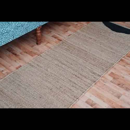 Indian Hand Loomed Natural Jute Hemp Rug with Black Design - Image 3