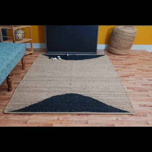 Indian Hand Loomed Natural Jute Hemp Rug with Black Design - Image 5
