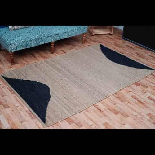 Indian Hand Loomed Natural Jute Hemp Rug with Black Design - Image 6