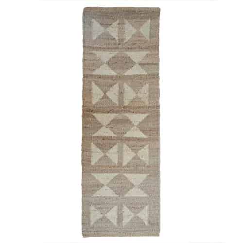 Stair Decor Handwoven Natural Jute Hemp rug with White Design - Image 1
