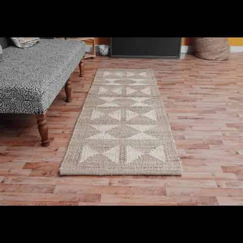 Stair Decor Handwoven Natural Jute Hemp rug with White Design - Image 5
