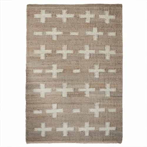 Custom Size Hand Loomed Natural Jute Hemp Rug with Off White Design - Image 1