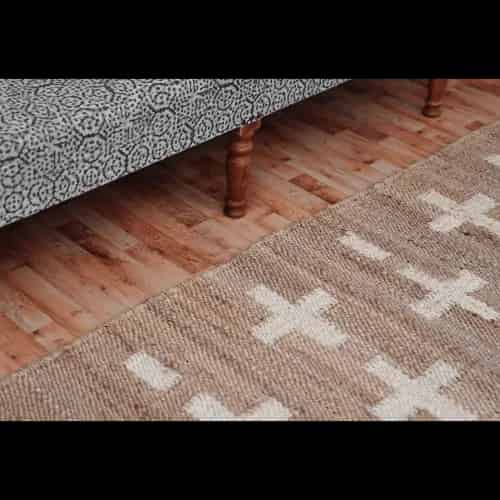 Custom Size Hand Loomed Natural Jute Hemp Rug with Off White Design - Image 4