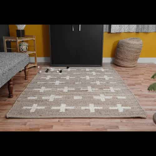 Custom Size Hand Loomed Natural Jute Hemp Rug with Off White Design - Image 5