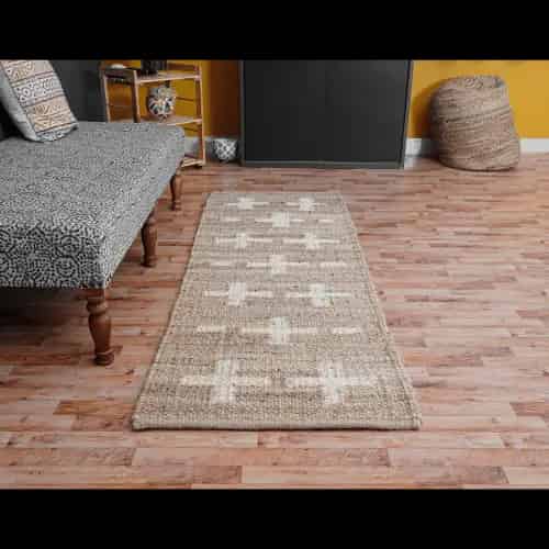 Custom Size Hand Loomed Natural Jute Hemp Rug with Off White Design - Image 2
