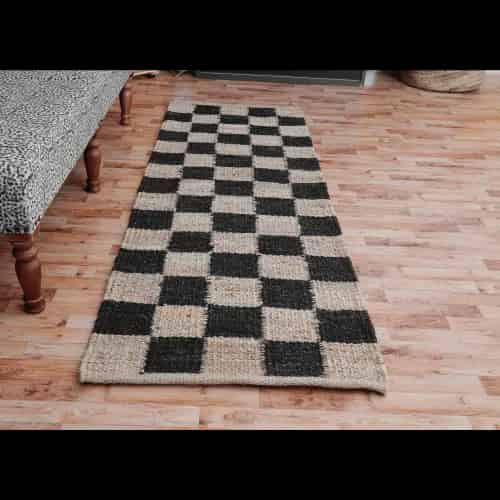 Stair Decor Hand Loomed Natural Jute Hemp Rug with Black Design - Image 3