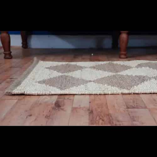 Beige and Off White Box Design Hand Loomed Jute Hemp Rug  - Image 3
