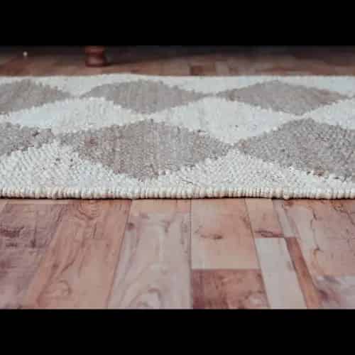 Beige and Off White Box Design Hand Loomed Jute Hemp Rug  - Image 5