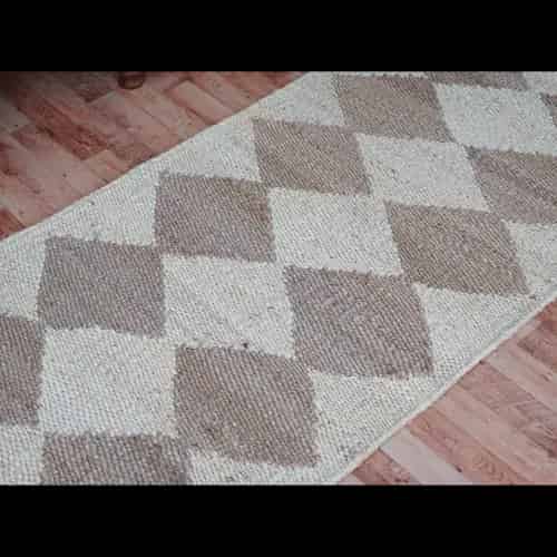 Beige and Off White Box Design Hand Loomed Jute Hemp Rug  - Image 7