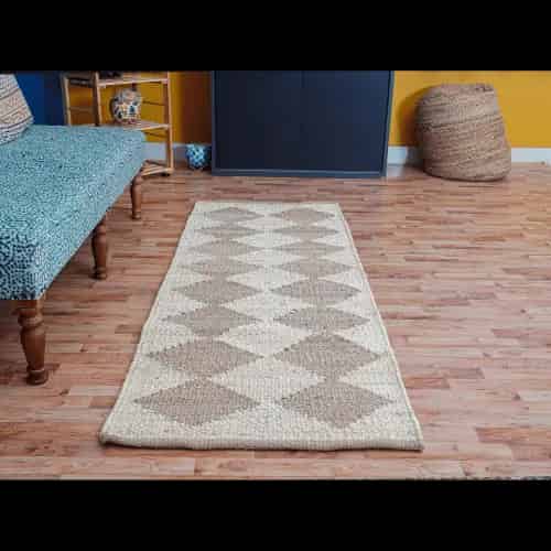 Beige and Off White Box Design Hand Loomed Jute Hemp Rug  - Image 8
