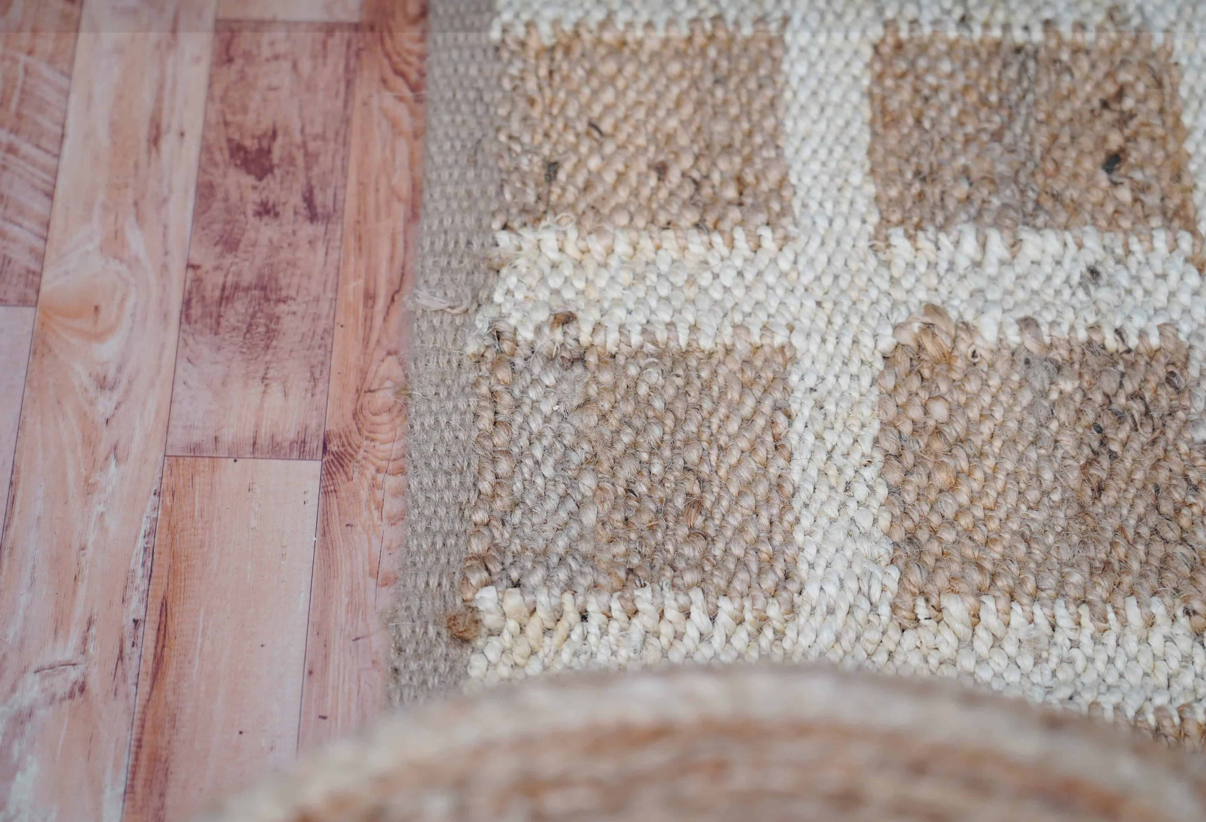 Handwoven Beige and Off White Checkered Jute Hemp Runner Rug - Image 5