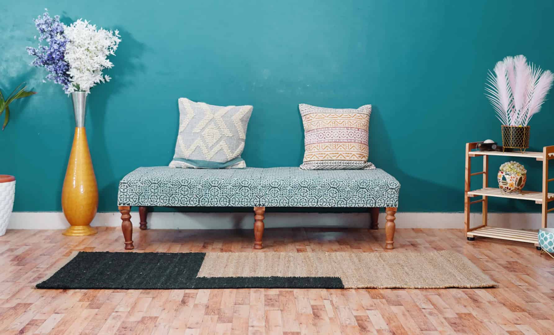 Beige with Black Design Handwoven Jute Hemp Runner Rug - Image 9