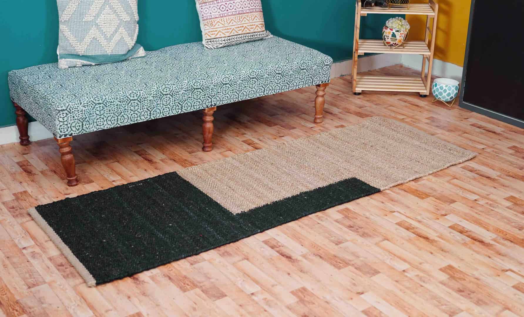 Beige with Black Design Handwoven Jute Hemp Runner Rug - Image 3