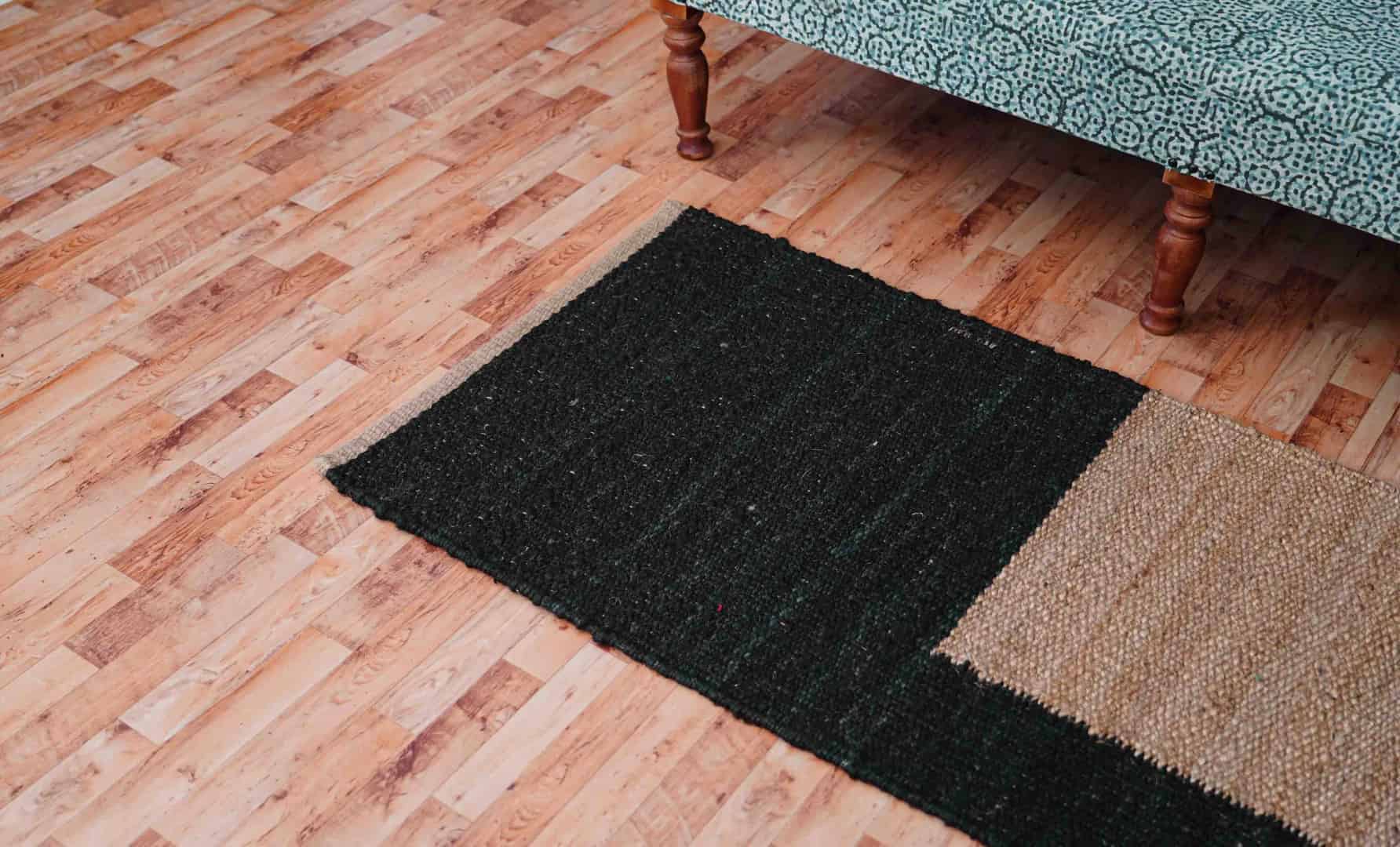 Beige with Black Design Handwoven Jute Hemp Runner Rug - Image 4