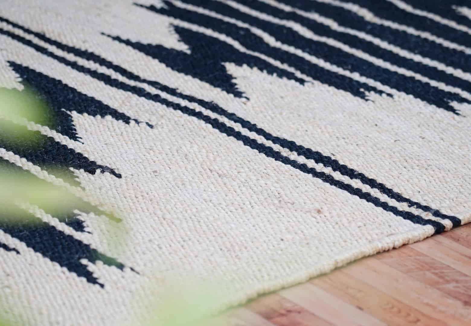 Off White with Black Design Hand Loomed Jute Hemp Runner Rug - Image 4